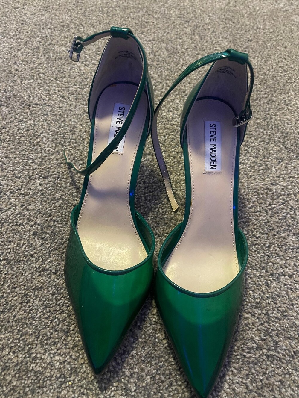 Steve Madden Green Patent Pointed-Toe Ankle-Strap 3.5 In Heels